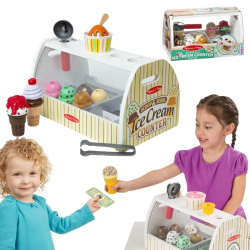 Melissa & Doug Set de Lemn pentru Joacă Scoop & Serve Gelaterie 28 Piese 3+