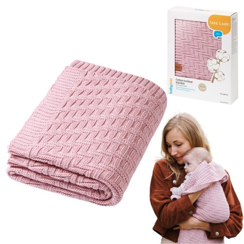 Babyono Pătură Tricotată din Bumbac pentru Copii Antibacteriană pe Tot Parcursul Anului 75x100 Roz