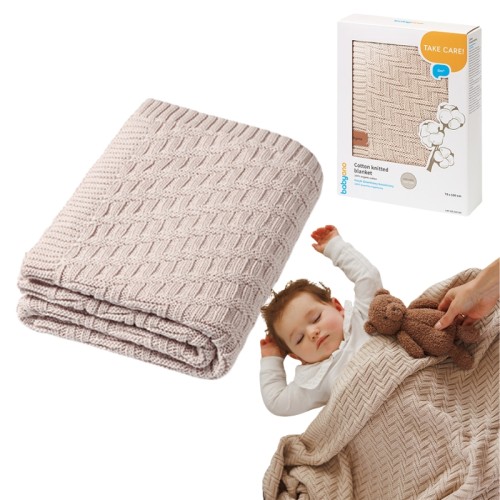 Babyono Pătură Tricotată Din Bumbac Pătură Pentru Copii Antibacteriană Pe Tot Parcursul Anului 75x100 Bej