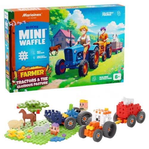 Marioinex Mini Waffle Piese de construcție Fermier Tractoare și Pajiște Pănoasă 100 Elemente