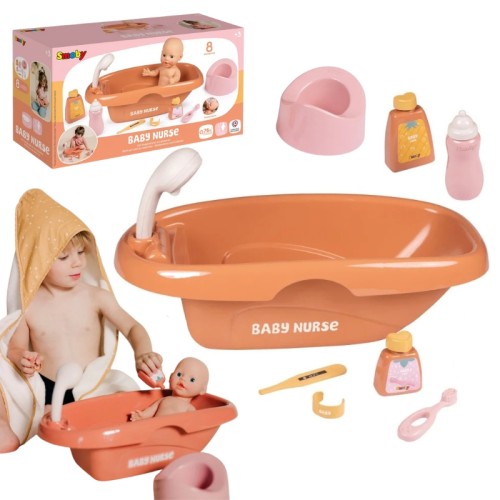 Smoby Baby Nurse Cadă pentru Păpuși Set de Baie cu Accesorii