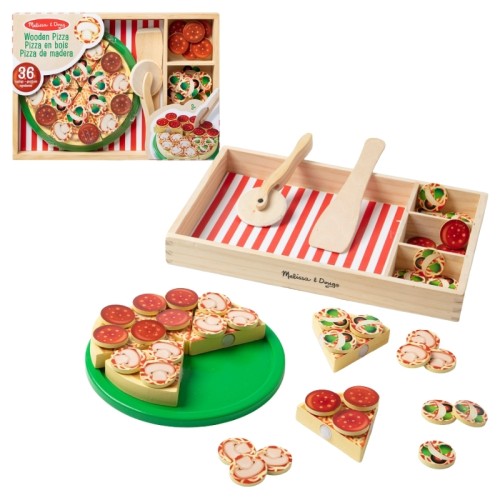 Melissa & Doug Set de Pizza Party din Lemn Puzzle Din Lemn Mic Bucătar 45buc. 3+