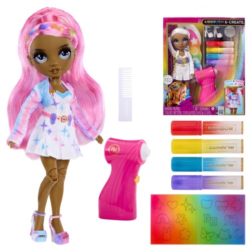 Rainbow High AirBrush & Create Păpușă cu Ochi Gri pentru Pictat cu Markere