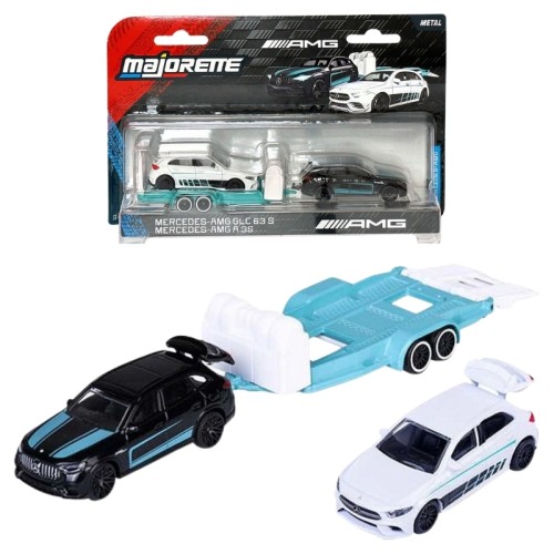 Majorette Mercedes AMG cu Remorcă Mașină cu Platformă GLC + A35