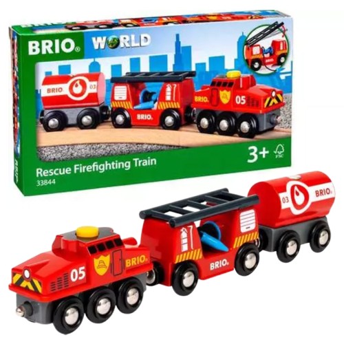 Brio Tren de lemn de pompieri cu locomotivă și vagoane Set 3+