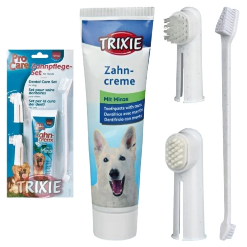 Trixie Set pentru Îngrijirea și Curățarea Dinților Câinilor, Pastă și Periuțe, 4 Piese