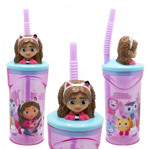 Stor Casă de Pisici Gabi Pahar cu Pai și Figurină 3D Sticlă pentru Copii 360ml