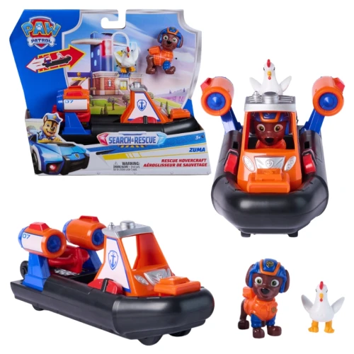 Psi Patrol Search Rescue Hovercraft Zuma Vehicul cu Propulsie Pull-Back + Figurina Găinușei Chickaletta
