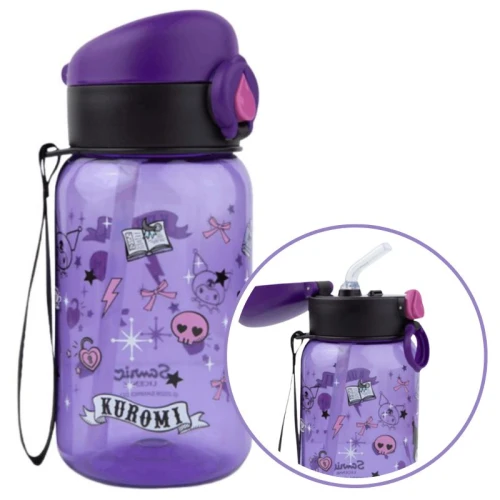 Kuromi Hugo Bidon pentru copii 500 ml Sticlă violet cu pai pahar