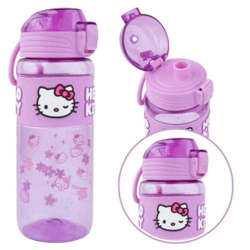 Bidon Hello Kitty roz pentru apă 750 ml cu pai