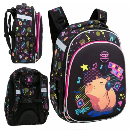 Coolpack Turtle Rucsac Școlar Spațios pentru Adolescenți, Rigid, Negru Kapibara