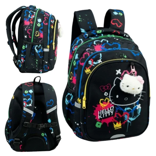 Coolpack Jerry Rucsac Grădiniță Școlar cu 3 Compartimente Negru cu inscripții colorate Hello Kitty Black Neon
