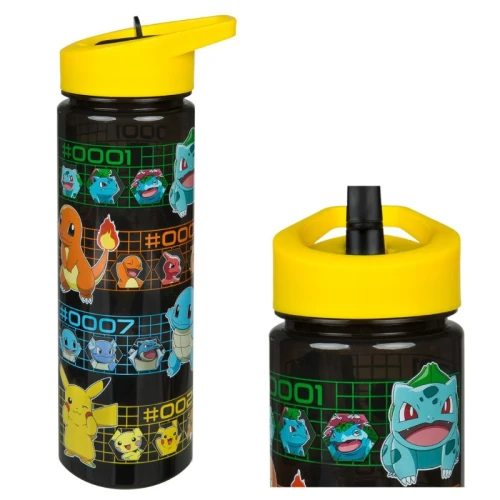 Undercover Bidon Pentru Copii Pentru Apă Sticlă cu Pai Negru Pokemon 600ml