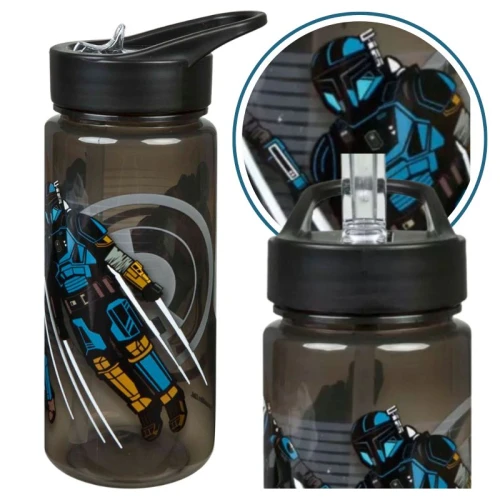 Bidon Pentru Copii La Școală Pentru Apă Sticlă Neagră Cu Pai Star Wars 500ml