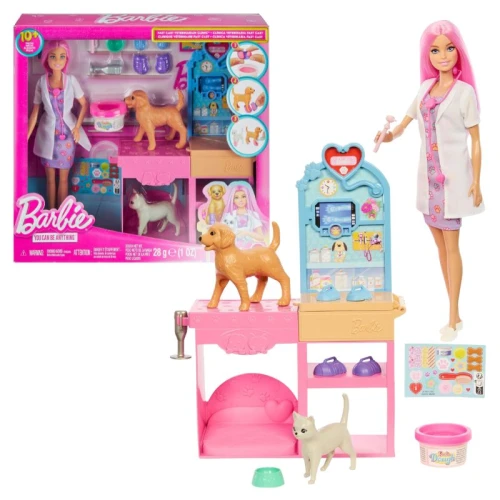 Păpușa Veterinar Barbie Set Cu Animăluțe și Accesorii JFX93 4+