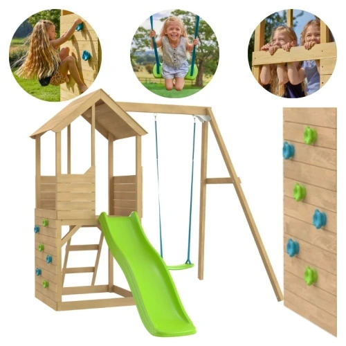 Loc de Joacă pentru Copii TP Toys Treehouse Lemn pentru Cățărare Panou de Cățărare Leagăn Tobogan