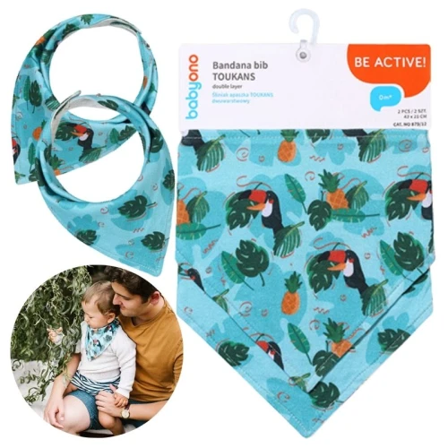 Babyono Bavetă Dublă Strat Bandană Protecție Pentru Mâncare Toukans Albastru 0m+