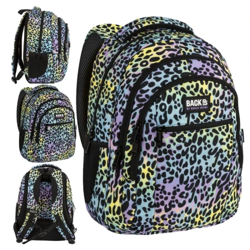 Rucsac Școlar Backup în Leopard Colorat pentru Tineret, Spațios, Mare, Multifuncțional pentru Școală