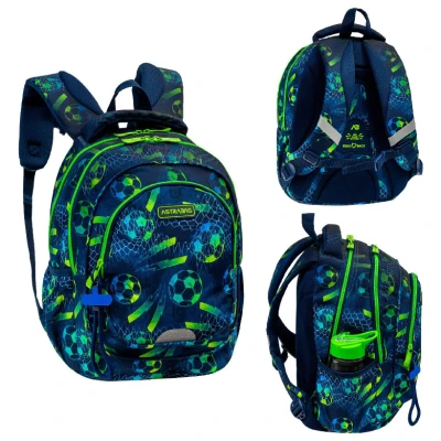 Astrabag Rucsac Școlar Trei Compartimente Spațios Pentru Clasele 1-3 Elemente Reflectorizante Ușor Fotbal