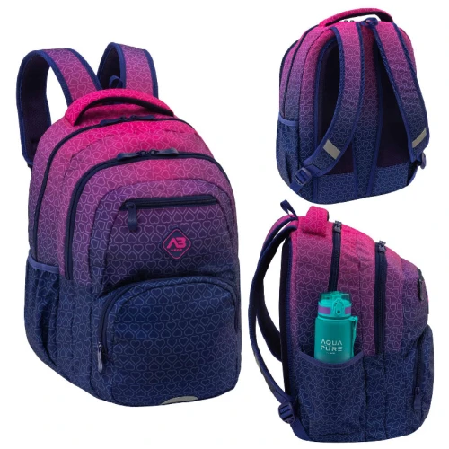 Astrabag Rucsac Școlar Trei Compartimente Spațios Reflexii Ușor Hexagon Pink Ombre