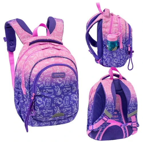 Astrabag Rucsac Școlar Trei Compartimente Spațios Pentru Clasele 1-3 Reflexii Ușor Kitty
