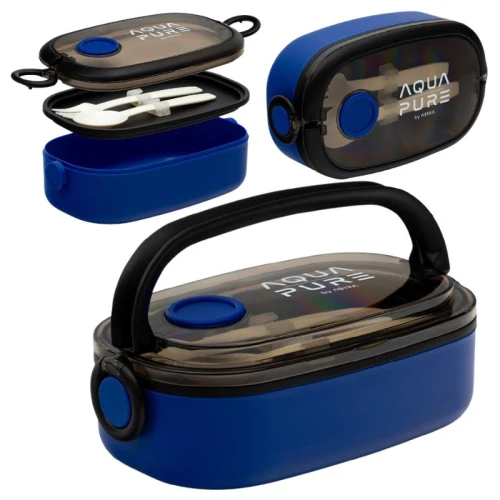 Astra Aqua Pure Cutie de Prânz cu Tacâmuri Set Lunchbox + Tacâmuri pentru Școală Școlar Albastru
