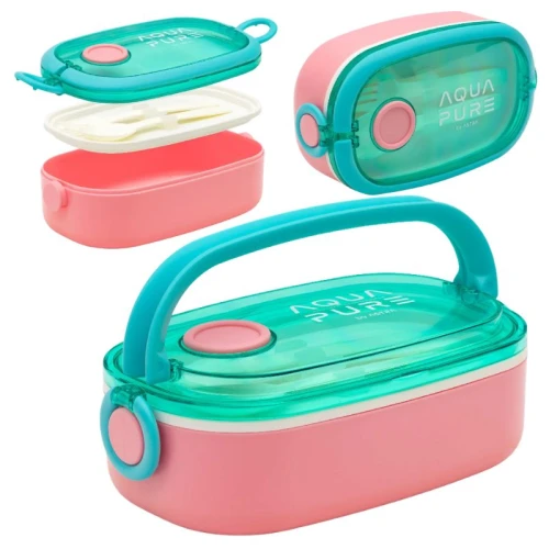 Astra Aqua Pure Cutie de Prânz cu Tacâmuri Set Lunchbox + Tacâmuri Pentru Școală Școlar Roz