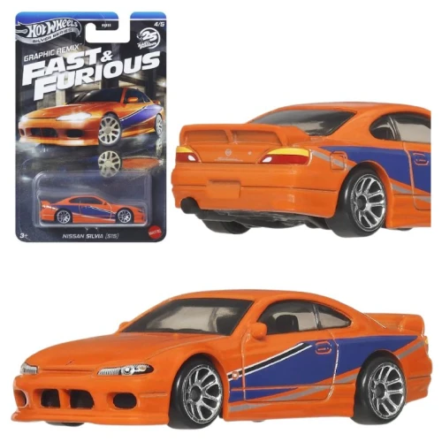Hot Wheels Războinicii şi Furia Fast & Furious Graphic Remix Mașinuță Metalică Model Nissan Silvia S15 4/5 JBY48