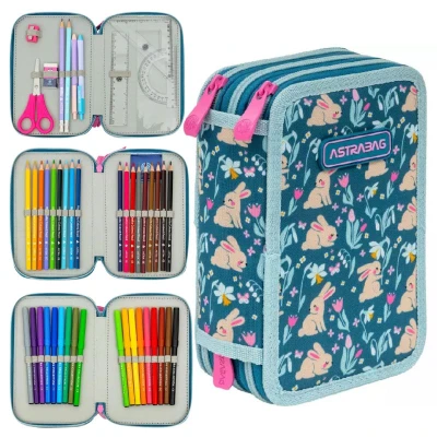 Penar Astra Școlar 3 compartimente Spațios Cu Accesorii Pentru Școală Candy Bunny
