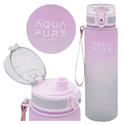 Astra Aqua Pure Bidon Pentru Apă Sticlă Mare Școlară De Antrenament Fără BPA 600ml Roz