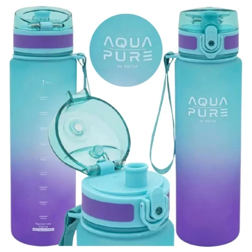 Astra Aqua Pure Bidon pentru Apă Sticlă de Băut Apă Mare Școlară de Antrenament Fără BPA 600ml Verde-Mov