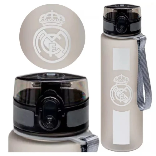 Astra Aqua Pure Sticlă pentru Apă cu Pai, Bidon Mare pentru Școală și Antrenament, Fără BPA, 600ml Real Madrid