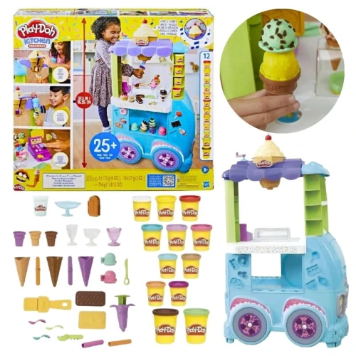 Set Play-Doh Plastilină Modelatoare pentru Copii Set Creativ Mare Gelaterie Cărucior și Accesorii