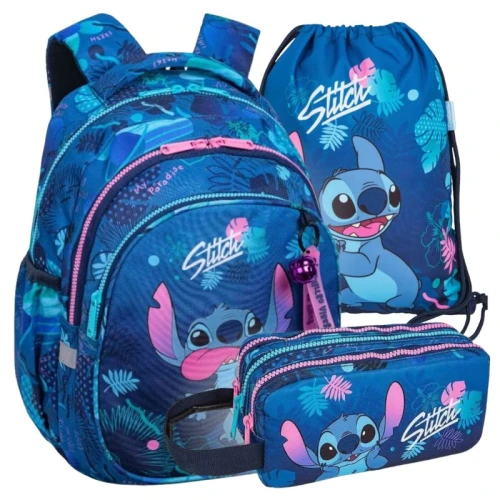 Set Școlar 3în1 Coolpack Rucsac Compartimentat Spațios + Penar Compartimentat + Săculet Pentru Încălțăminte Sport WF Disney Stitch