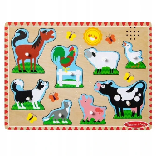 Melissa & Doug Puzzle de Lemn Fermă Muzicală Educațională Muzică Sunete de Animale 2+