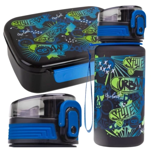 Set Școlar Mic Dejun 2în1 CoolPack Bidon Brisk Mini 400ml + Lunchbox Cutie De Prânz Cu Compartiment FoodyX Skate Night