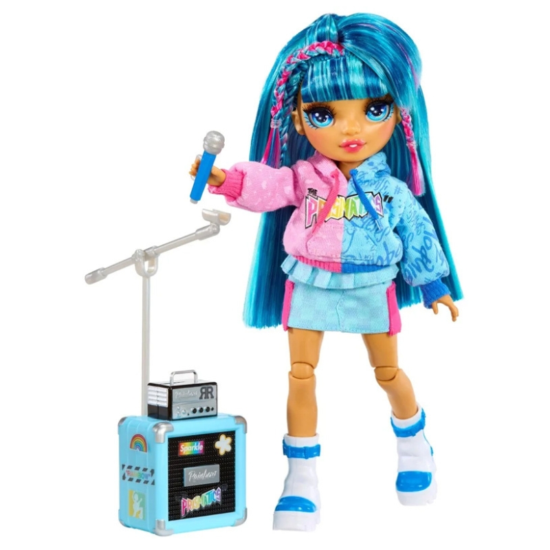 PĂPUȘA RAINBOW HIGH JUNIOR ROCK BAND SKYLER ALBASTRĂ CU ACCESORII