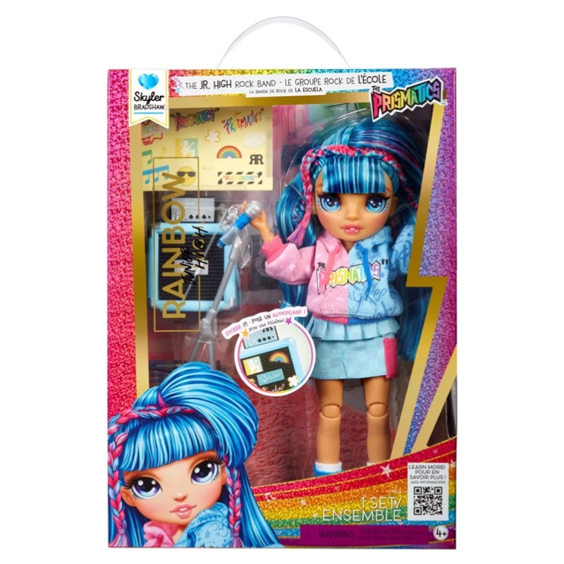 PĂPUȘA RAINBOW HIGH JUNIOR ROCK BAND SKYLER ALBASTRĂ CU ACCESORII