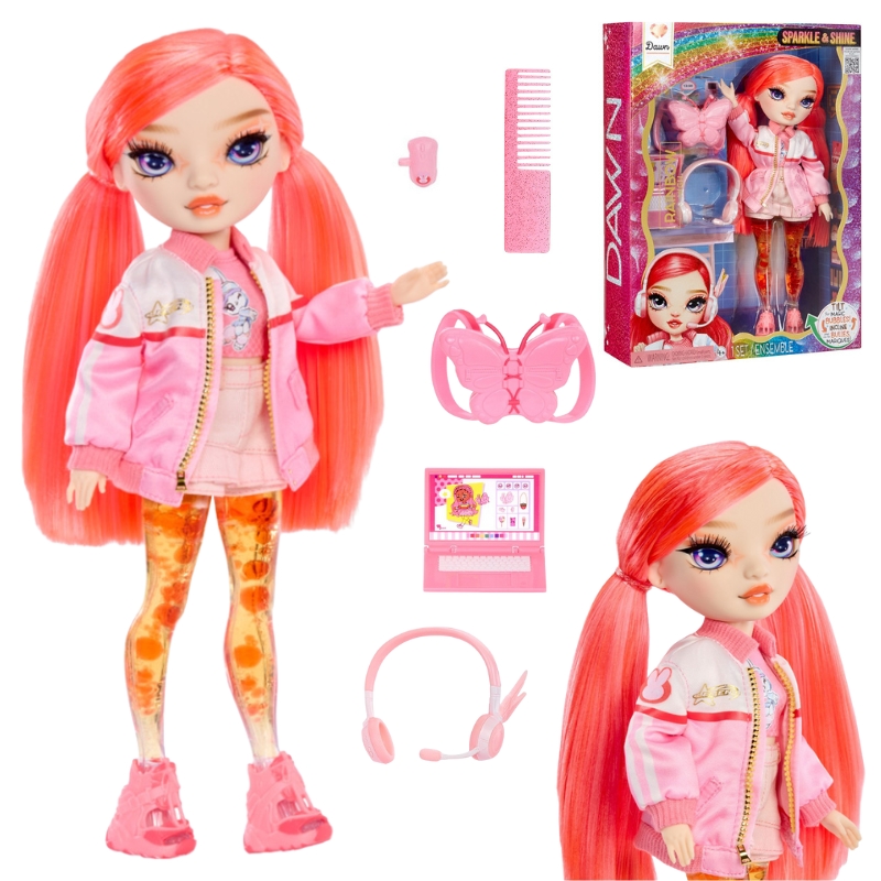PAPUSA RAINBOW HIGH SPARKLE & SHINE CORAL CU BULE MAGICE ÎN PICIOARE 