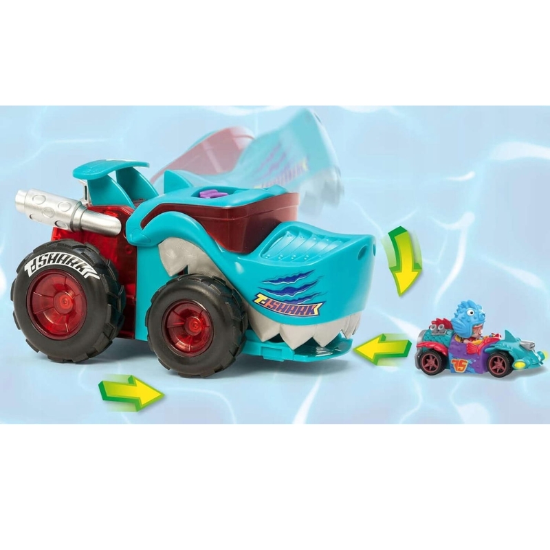 T-Racers Mașina T-Shark Mega Wheels Lansator Cu Mașinuță Și Figurine Șofer