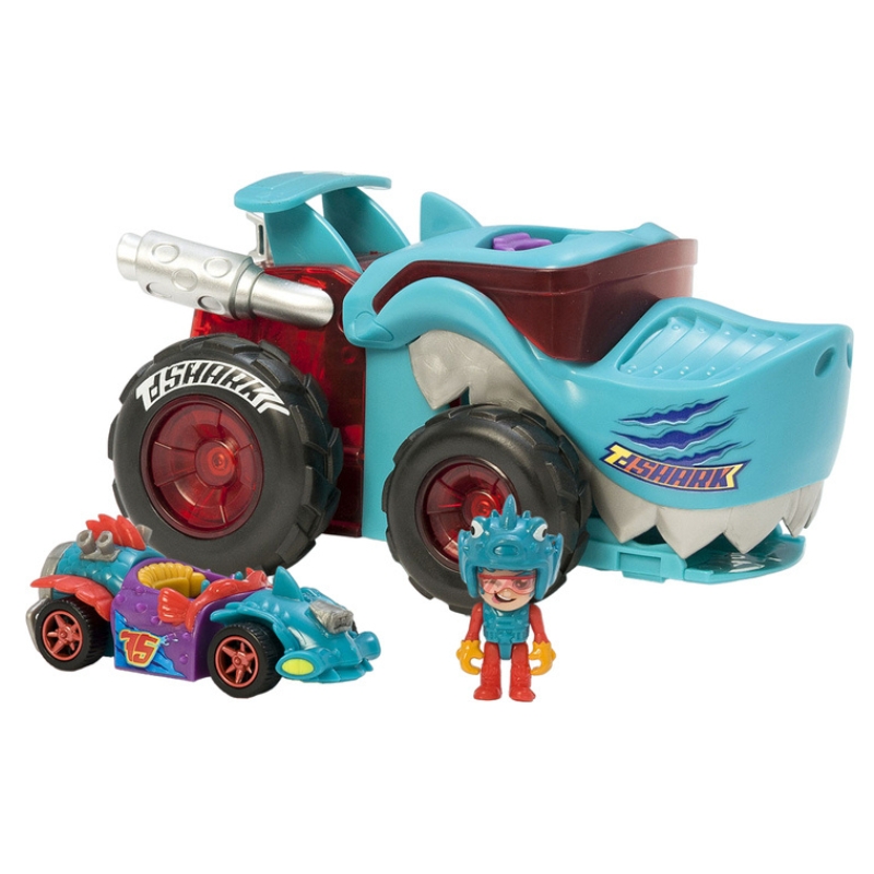 T-Racers Mașina T-Shark Mega Wheels Lansator Cu Mașinuță Și Figurine Șofer