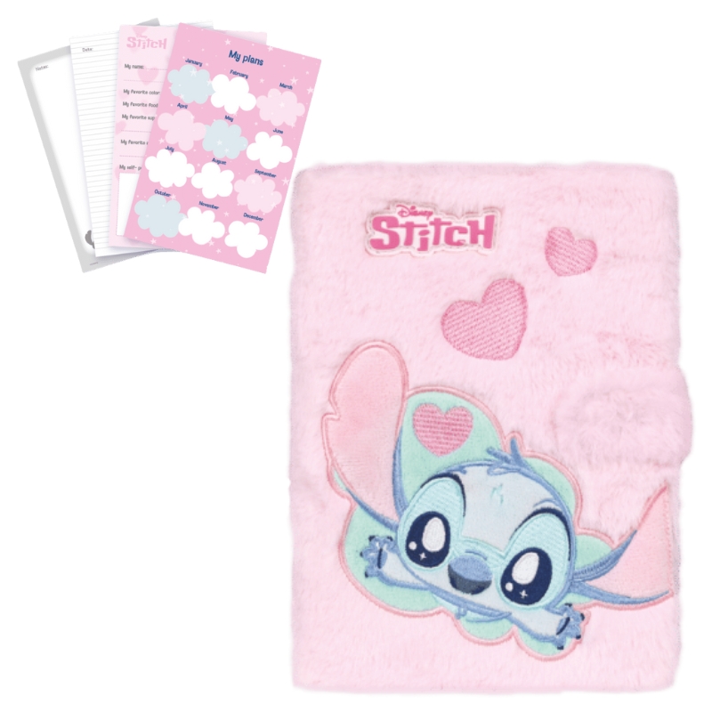 Disney Stitch Fluffy Notes Cu Sistem de Închidere A5
