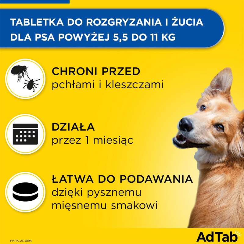 Adtab Pastilă Mestecabilă Pentru Purici şi Căpuşe Pentru Câini Mijlocii Elanco