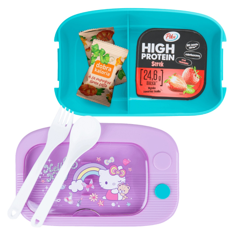 Recipient pentru mâncare pentru copii Coolpack Hello Kitty roz-albastru cu tacâmuri și conținut 1100 ml