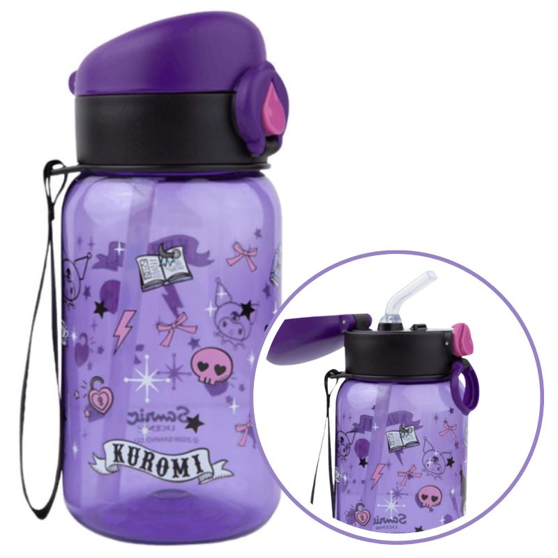 Kuromi Hugo Bidon pentru copii 500 ml Sticlă violet cu pai pahar