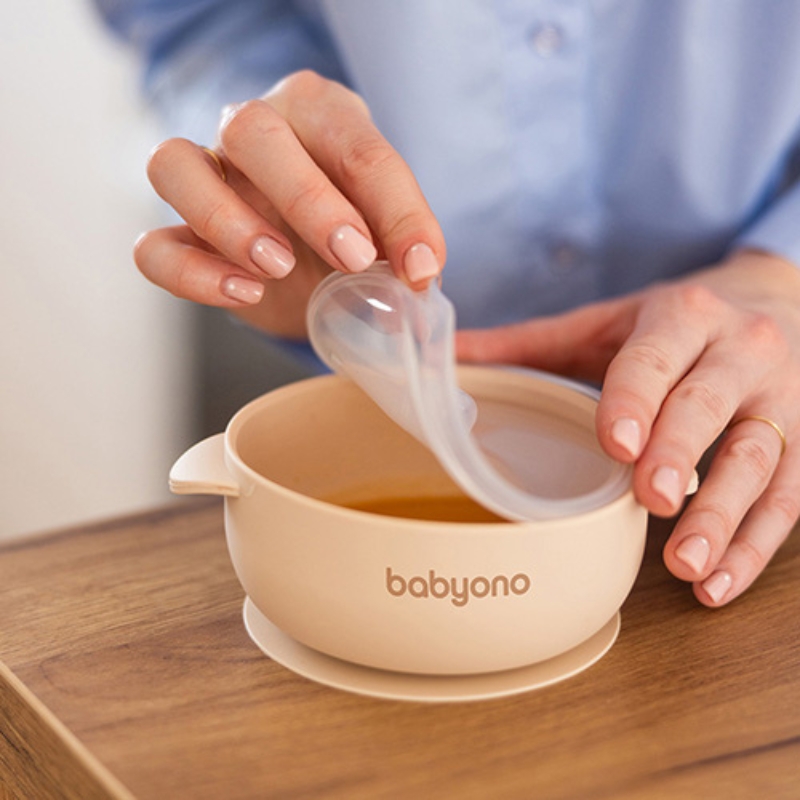 Babyono Bol Din Silicon pentru Copii cu Ventuză și Capac