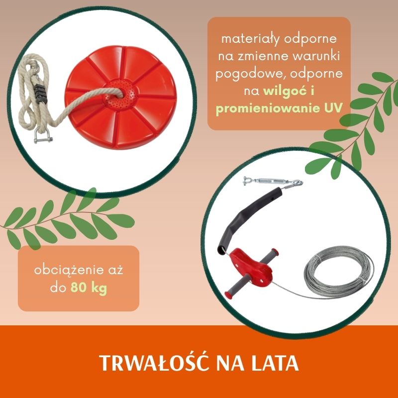 Zjazd Linowy Tyrolka Ogrodowa Dla Dzieci Lina Do 80 Kg Solidna Mocna Zabawka Na Ogród