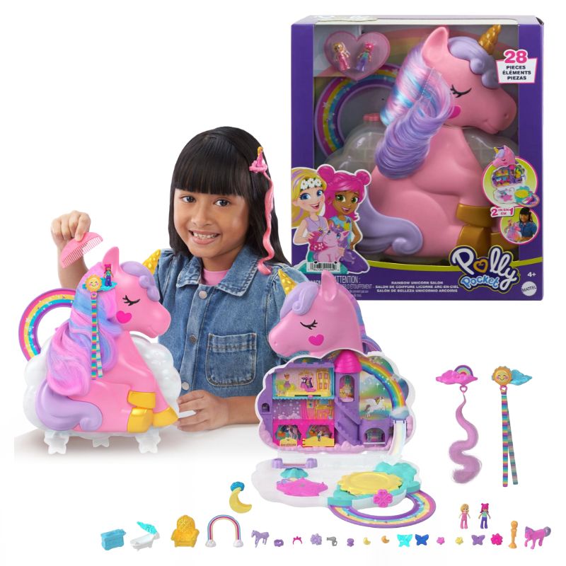 Polly Pocket Salon Piękności Jednorożca 2w1 Domek Lalki Głowa Do Stylizacji Akcesoria Do Włosów
