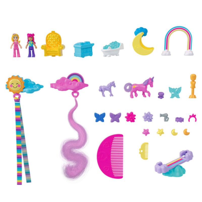 Polly Pocket Salon Piękności Jednorożca 2w1 Domek Lalki Głowa Do Stylizacji Akcesoria Do Włosów