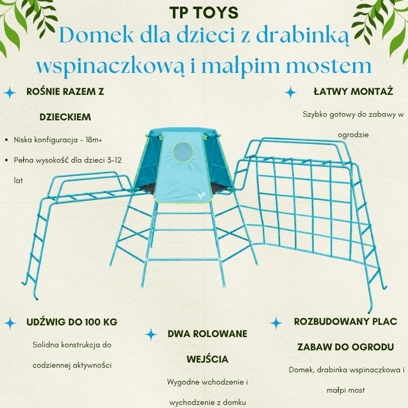 Plac Zabaw Domek Z Drabinkami Wspinaczkowymi I Siatką Wspinaczkową Dla Dzieci Domek Ogrodowy Do Wspinaczki Tp Toys